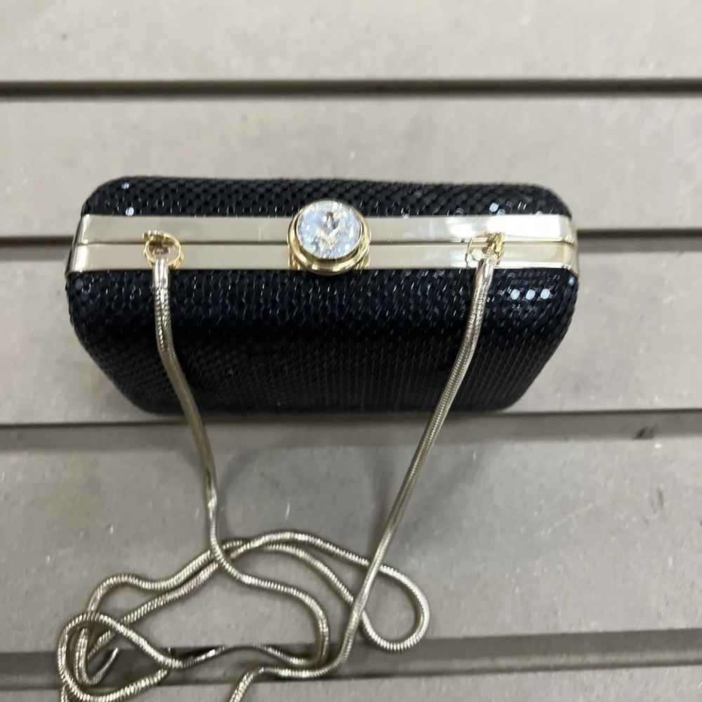 SONDRA ROBERTS Shoulder-Bag Box Clutch Hard-Case-Mesh Rhinestone Clasp Metallic
